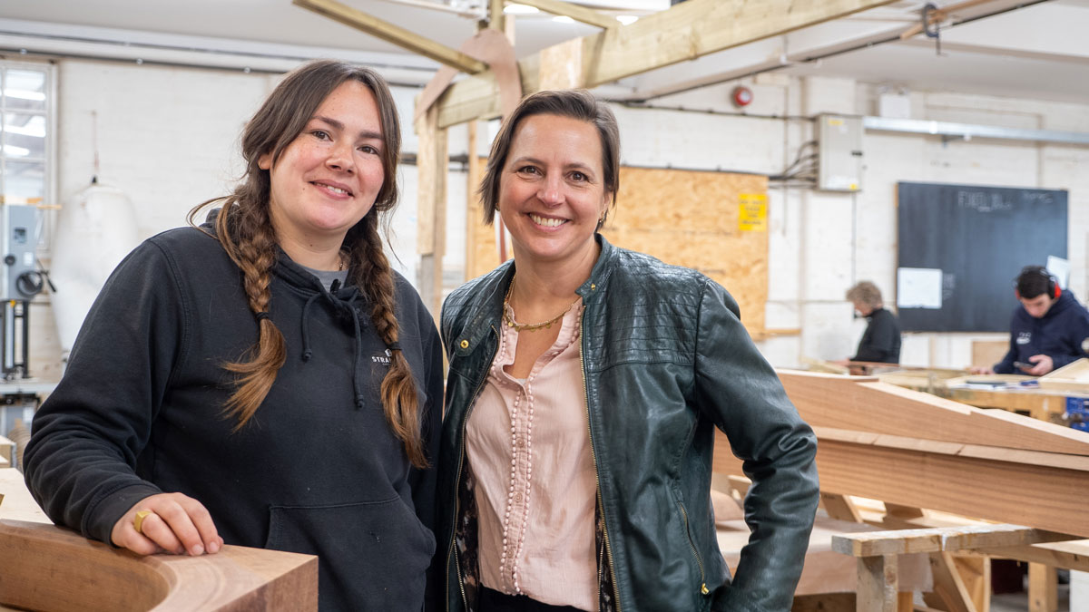 Belinda Joslin and a student from the Boat Building Academy